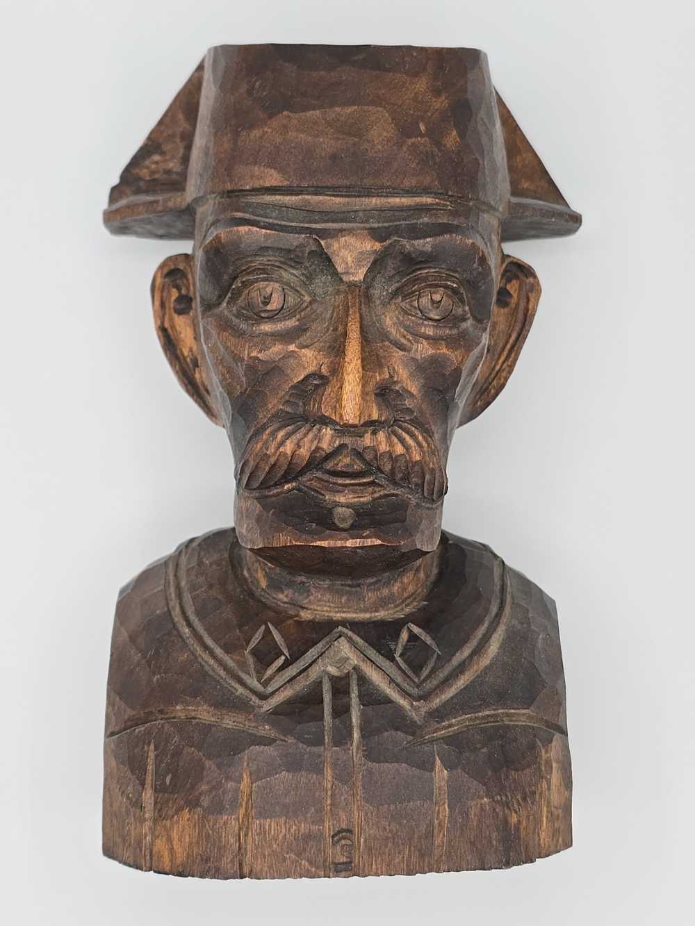 VTG Hand-Carved Wood Bust Man in Hat Folk Art Rustic Cabin Decor 8.25"